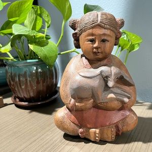 Carved Wood Seated Chinese
Figure holding a lamb